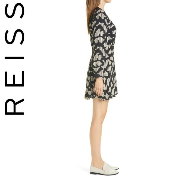 NEW Reiss Miya Abstract Ruched Long Sleeve Minidress 8 US - Picture 7 of 16